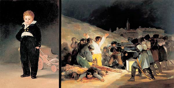 Helnwein Child: Goya the personal and the political: above left, the painter’s grandson Mariano; above right, The Third of May, 1808.