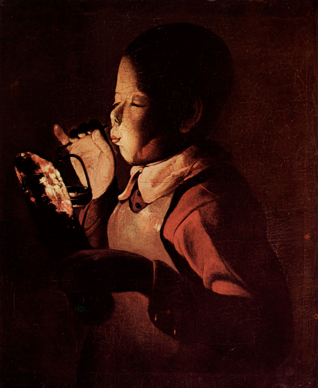 Helnwein Child: Georges de la Tour, Boy-Blowing-at-Lamp, Oil on canvas, ca.1649, 61 x 51 cm, Musée des Beaux-Arts
